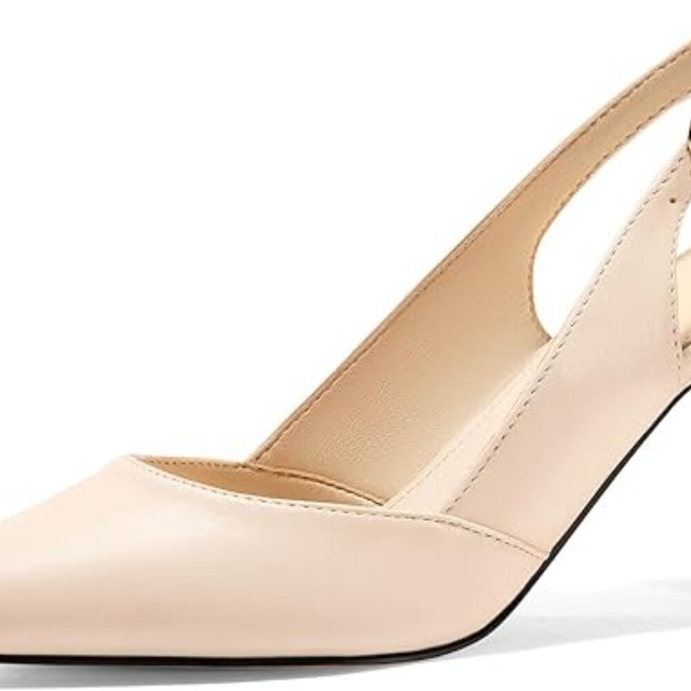 〽️Women's Nude/Pu Slingback Kitten Heels Closed Pointed Toe Dress Pump Shoes